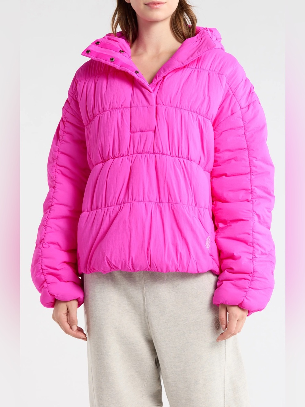 Free People Movement Polly Puffer Pullover Jacket Candy Pink Size M NWT $198
